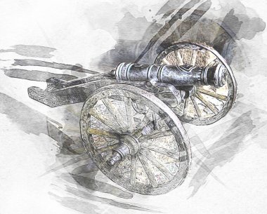 Tekerlekler üzerindeki antik top resimde izole edildi