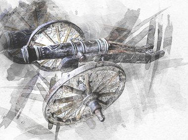 Tekerlekler üzerindeki antik top resimde izole edildi