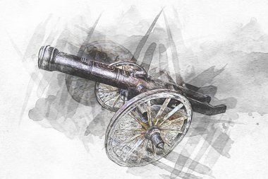 Tekerlekler üzerindeki antik top resimde izole edildi