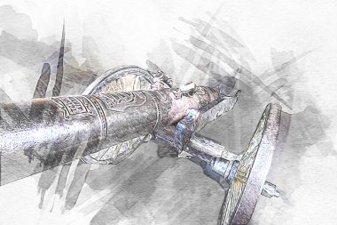 Tekerlekler üzerindeki antik top resimde izole edildi