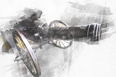 Tekerlekler üzerindeki antik top resimde izole edildi