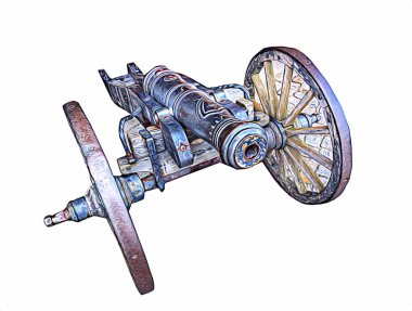 Tekerlekler üzerindeki antik top resimde izole edildi