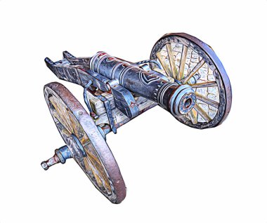 Tekerlekler üzerindeki antik top resimde izole edildi