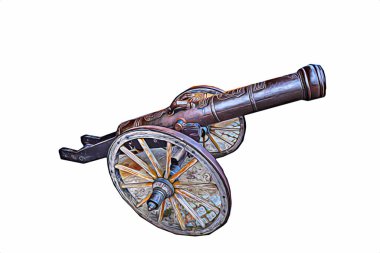 Tekerlekler üzerindeki antik top resimde izole edildi