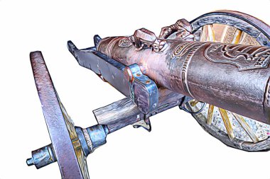 Tekerlekler üzerindeki antik top resimde izole edildi