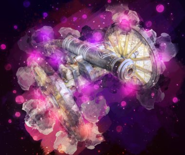 Tekerlekler üzerindeki antik top resimde izole edildi