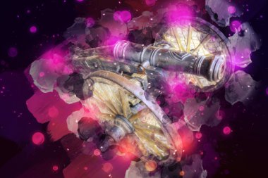 Tekerlekler üzerindeki antik top resimde izole edildi