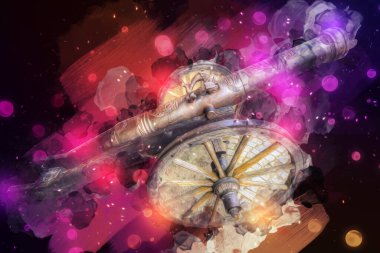 Tekerlekler üzerindeki antik top resimde izole edildi