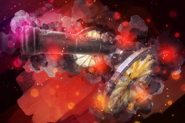 Tekerlekler üzerindeki antik top resimde izole edildi