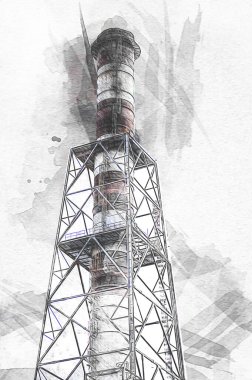 Bir fabrika fotoğrafçılık illüstrasyonunun bacaları ve siloları.