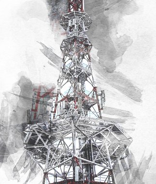 Donanma gemisinde askeri radar takibi, sanat eseri çizimi klasik.