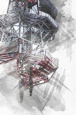 Donanma gemisinde askeri radar takibi, sanat eseri çizimi klasik.