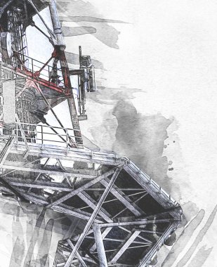 Donanma gemisinde askeri radar takibi, sanat eseri çizimi klasik.