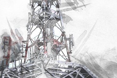 Donanma gemisinde askeri radar takibi, sanat eseri çizimi klasik.