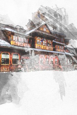 Polonya, Zakopane 'nin tahta mimarisi, resim çizimi.