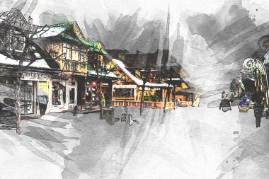 Polonya, Zakopane 'nin tahta mimarisi, resim çizimi.