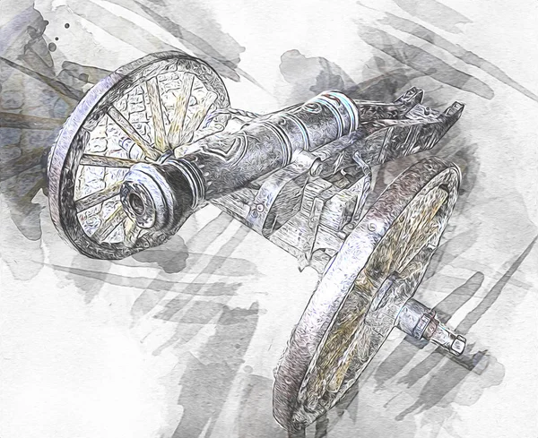 Ancient Cannon Wheels Isolated Illustration — Stock Photo, Image