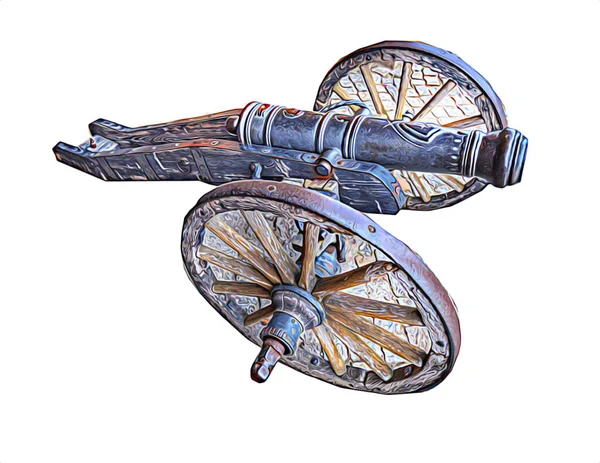 Древняя Пушка Колесах Изолированная Иллюстрации — стоковое фото