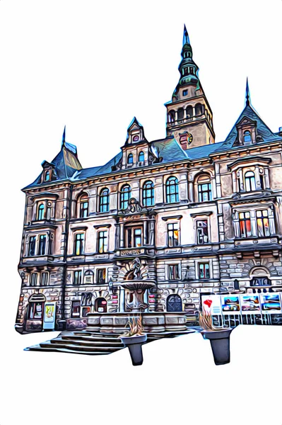 Klodzko Stad Stad Van Lucht Fort Kunst Illustratie Retro Vintage — Stockfoto