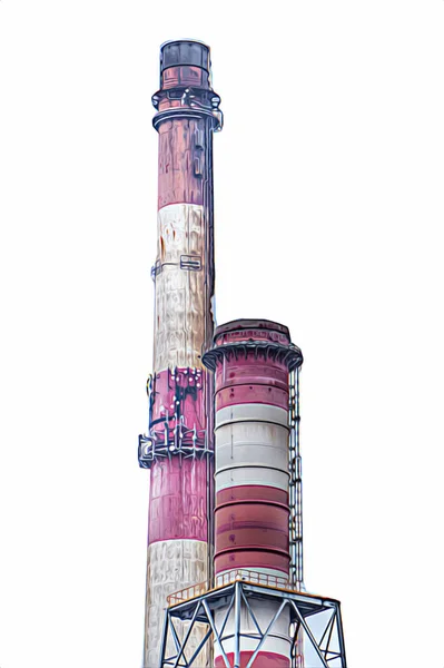 Chimeneas Silos Una Fábrica Fotografía Ilustración Emoción —  Fotos de Stock