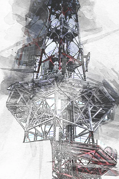 Radar Militar Vigilancia Aérea Buque Marina Ilustración Arte Dibujo Vintage — Foto de Stock