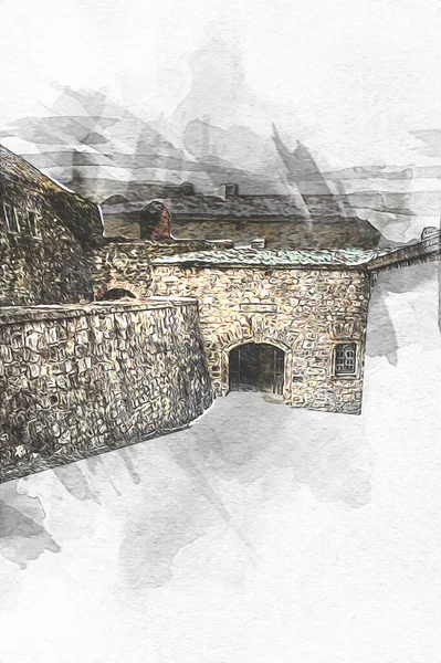 Fortaleza Klodzko Fort Arte Ilustração Retro Vintage Antiguidade Esboço — Fotografia de Stock