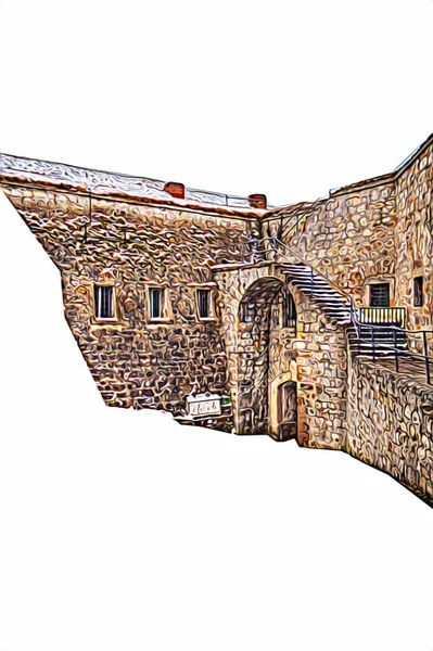Крепость Клодзко Художественной Иллюстрации Форта Ретро Старинный Антикварный Эскиз — стоковое фото