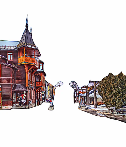 Architecture Bois Zakopane Jour Pologne Illustration Dessin Dessin Croquis — Photo