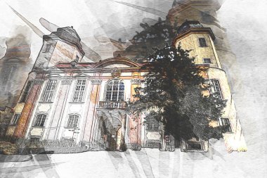 Ksiaz Şatosu Polonya Sicilya sanat retro illüstrasyon, sanat, çizim, eskiz, resim