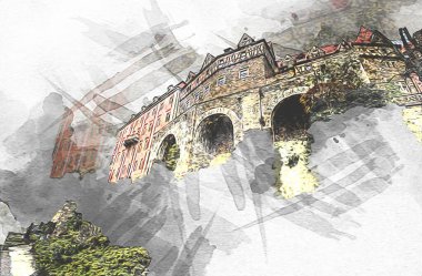 Ksiaz Şatosu Polonya Sicilya sanat retro illüstrasyon, sanat, çizim, eskiz, resim