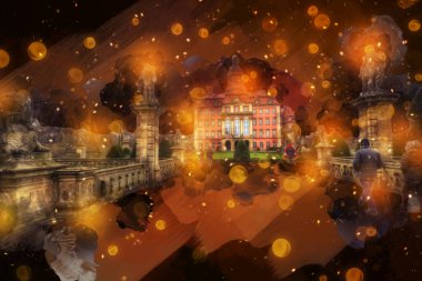 Ksiaz Şatosu Polonya Sicilya sanat retro illüstrasyon, sanat, çizim, eskiz, resim