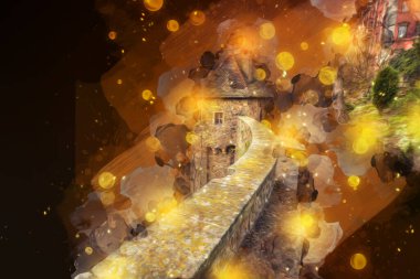 Ksiaz Şatosu Polonya Sicilya sanat retro illüstrasyon, sanat, çizim, eskiz, resim