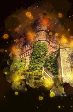 Ksiaz Şatosu Polonya Sicilya sanat retro illüstrasyon, sanat, çizim, eskiz, resim