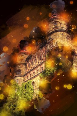 Ksiaz Şatosu Polonya Sicilya sanat retro illüstrasyon, sanat, çizim, eskiz, resim