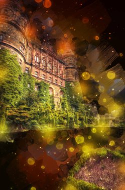 Ksiaz Şatosu Polonya Sicilya sanat retro illüstrasyon, sanat, çizim, eskiz, resim