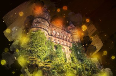 Ksiaz Şatosu Polonya Sicilya sanat retro illüstrasyon, sanat, çizim, eskiz, resim
