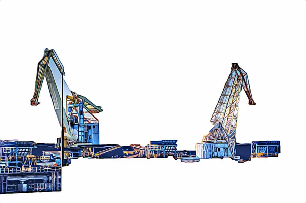Grues Port Freight Avec Illustration Photo Art — Photo