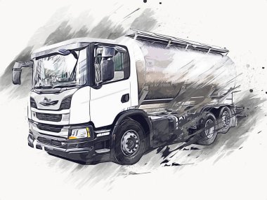 Büyük bir benzin deposu yol alıyor. Resim, antika, antika.