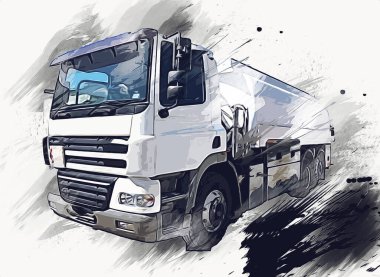 Büyük bir benzin deposu yol alıyor. Resim, antika, antika.