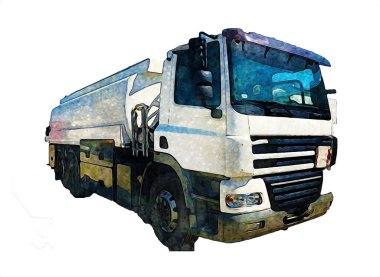 Büyük bir benzin deposu yol alıyor. Resim, antika, antika.