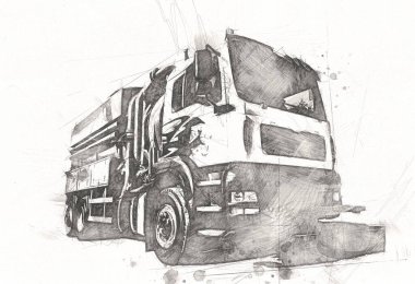 Büyük bir benzin deposu yol alıyor. Resim, antika, antika.