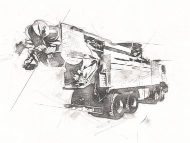 Büyük bir benzin deposu yol alıyor. Resim, antika, antika.