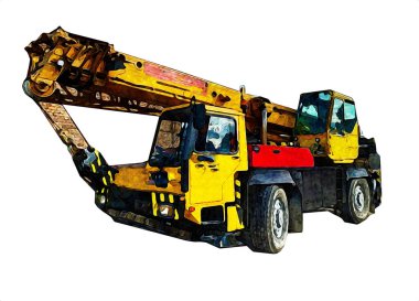 Gezici vinç yükselişte açık hava kamyon vintage çizim çizimi