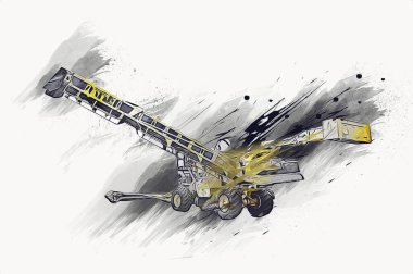 Modern tarımsal birleşim beyaz arka planda izole edilmiş eskiz eskizi antika