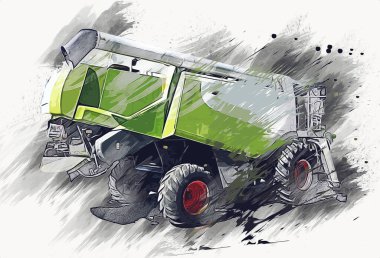 Modern tarımsal birleşim beyaz arka planda izole edilmiş eskiz eskizi antika