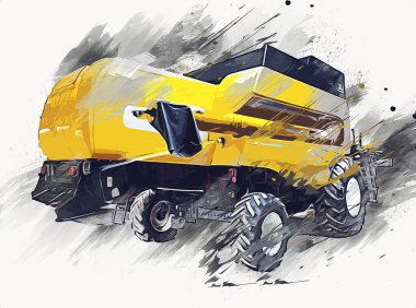 Modern tarımsal birleşim beyaz arka planda izole edilmiş eskiz eskizi antika