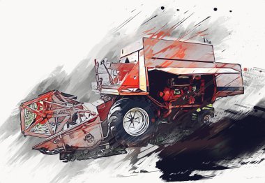 Modern tarımsal birleşim beyaz arka planda izole edilmiş eskiz eskizi antika