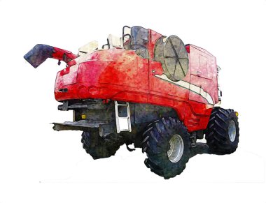 Modern tarımsal birleşim beyaz arka planda izole edilmiş eskiz eskizi antika