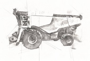 Modern tarımsal birleşim beyaz arka planda izole edilmiş eskiz eskizi antika