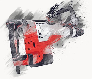 Ağır sarı siyah çekiç matkap matkap elle delme aleti beyaz arka planda izole edilmiş. İnşaat sektörü araçları kavramı